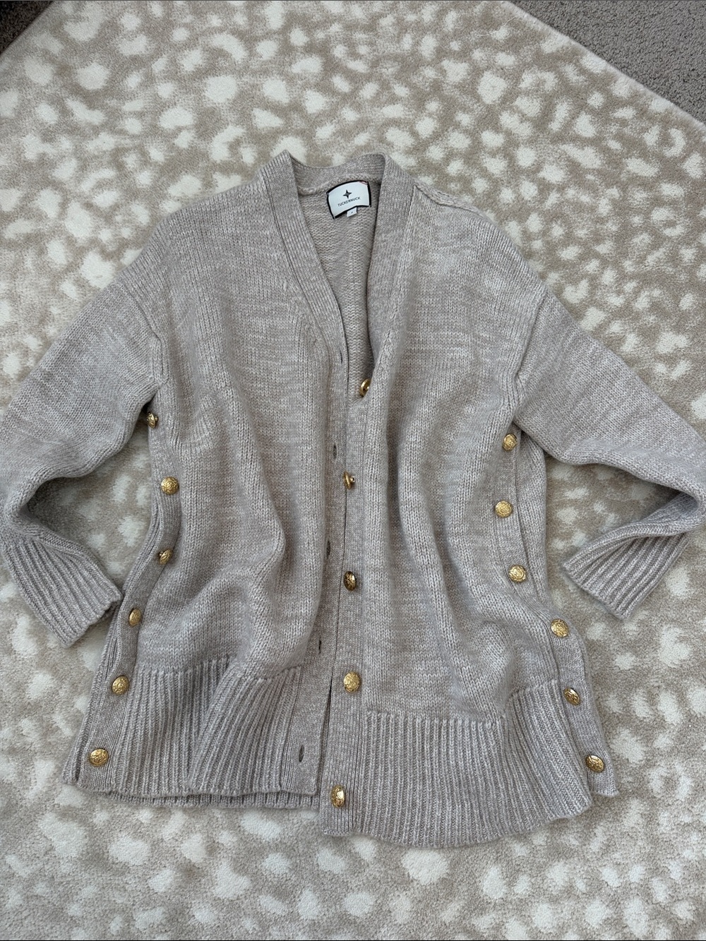 Tuckernuck Neutral Beige Button-Front Cardigan with Gold Buttons